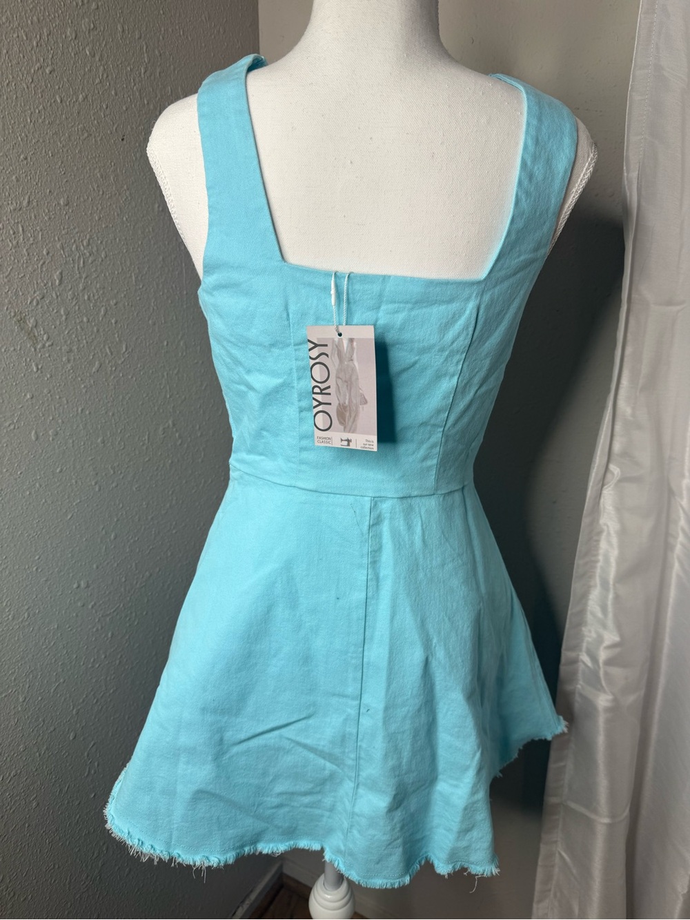 Light Blue Button-Front Ruffle Mini Dress - Picture 2 of 3